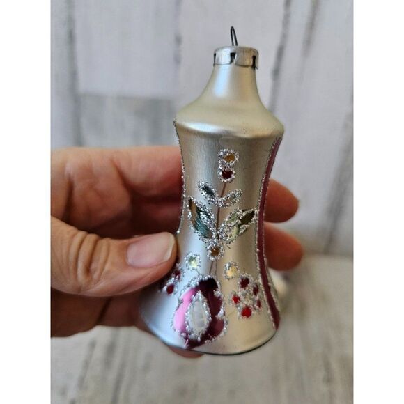 Vintage silver glitter ball ornament bell Xmas tree set - Picture 3 of 7